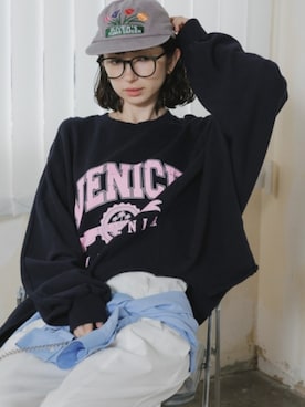 「Chick（チック）のJet Cap with Chin Strap and Embroidered Logo / あご紐付き ロゴ刺繍 ジェットキャップ 2026年春夏（キャップ、ブルー系）」を使った、NA♡さん（レディース・165cm）の春コーディネート