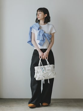 「Chick（チック）のBasic 5-Pocket Wide-Leg Denim Pants / ベーシック 5ポケット ワイドデニムパンツ 2026年 夏 夏服 秋服（デニムパンツ、ブラック系）」を使った、NA♡さん（レディース・165cm）の夏コーディネート