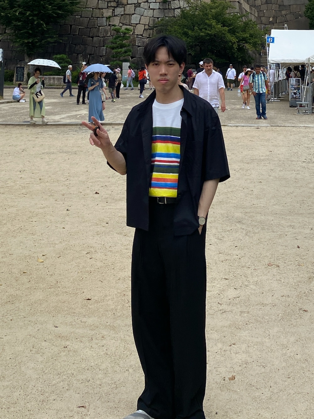 「台湾人、大阪旅行」｜「GUのアイテム（シャツ/ブラウス、ブラック系）」を使った、bigweiさん（メンズ・169cm）の冬コーディネートの1枚目の写真