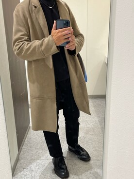 「ZARA（ザラ）のアイテム（ノーカラーコート）」を使った、まきおさん（メンズ・167cm）の秋コーディネート