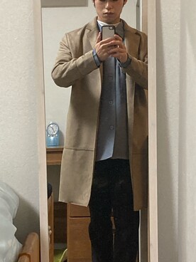 「ZARA（ザラ）のアイテム（ノーカラーコート）」を使った、まきおさん（メンズ・167cm）の春コーディネート