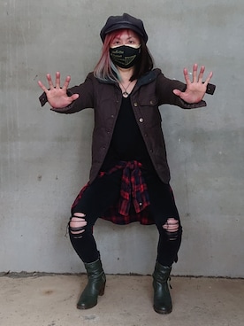 「アイテム（キャスケット、パープル系）」を使った、もるごーんさん（レディース・158cm）の春コーディネート