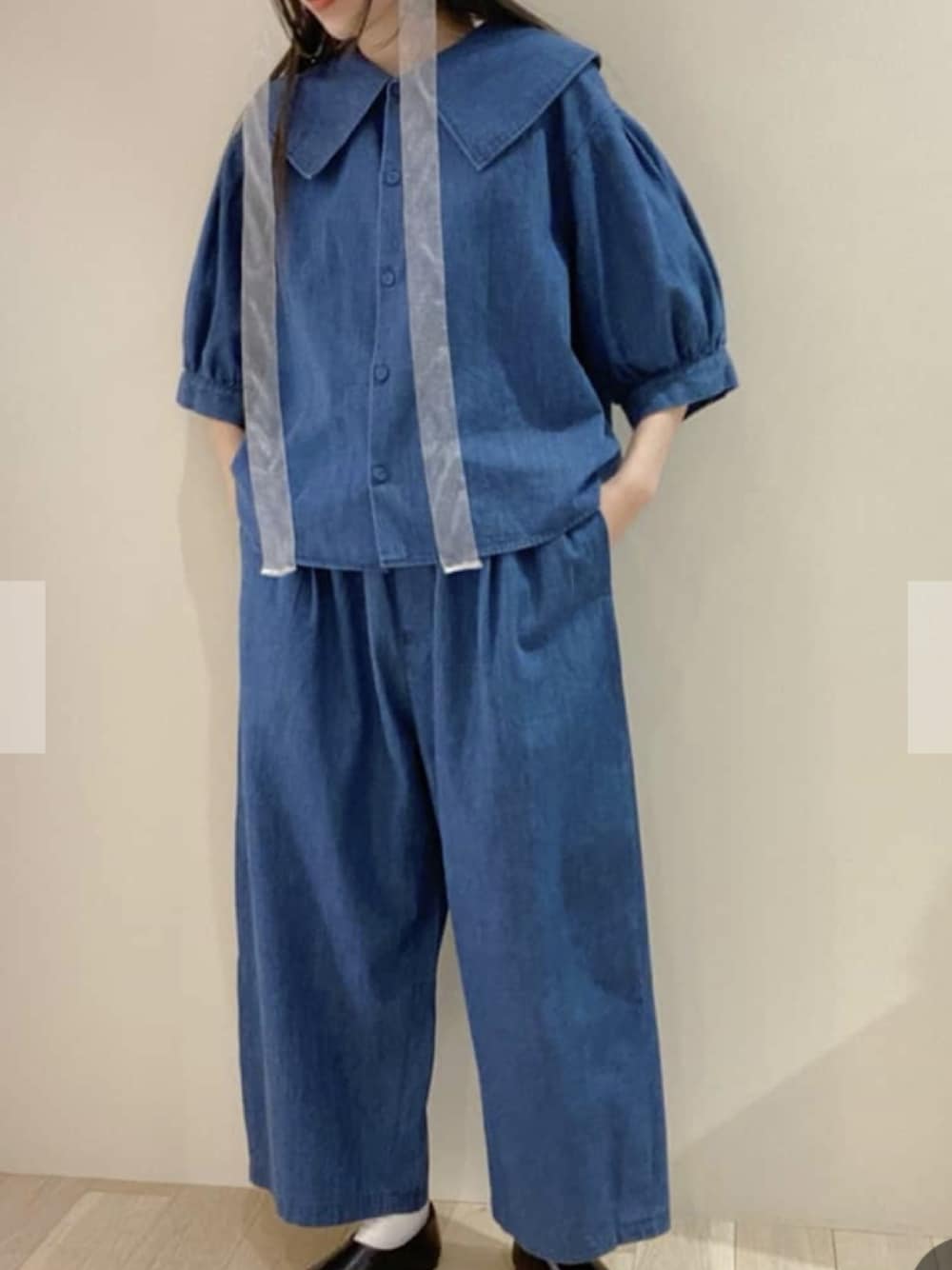 Malle★マル　ドビーお直しうしろギャザーブラウスネイビー Malle（マル）の「malle ドビーお直し うしろギャザーブラウス