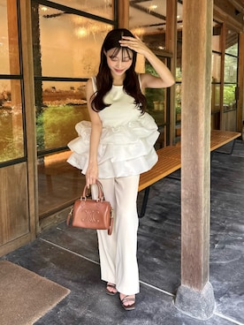 「アイテム（スラックス）」を使った、　　　𝘆𝘂𝘂さん（レディース・154cm）の夏コーディネート