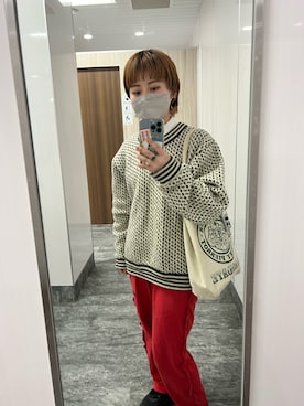 「アイテム（スウェットパンツ、レッド系）」を使った、kmgiazs422さん（レディース・154cm）の春コーディネート