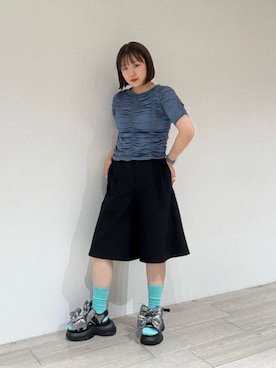 「アイテム（ソックス/靴下、グリーン系）」を使った、藤井　オデット エ オディール スタッフさん（レディース・155cm）の夏コーディネート