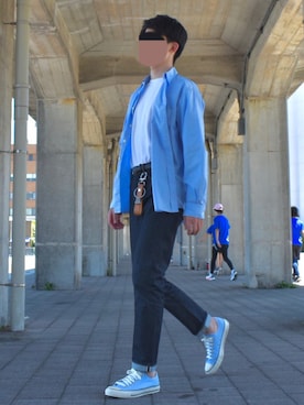 「UNIQLO（ユニクロ）のエアリズムコットンオーバーサイズTシャツ（5分袖）（Tシャツ/カットソー）」を使った、coronさん（メンズ・183cm）の夏コーディネート