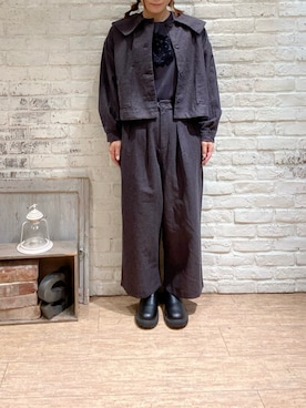 「秋先取りコーデ」｜「アイテム（ノーカラージャケット）」を使った、Makoさん（レディース・159cm）の秋コーディネート