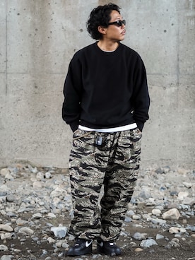 「アイテム（カーゴパンツ）」を使った、UTさん（メンズ・165cm）の秋コーディネート