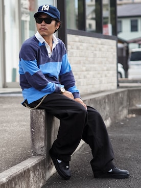 「アイテム（ポロシャツ）」を使った、UTさん（メンズ・165cm）の秋コーディネート