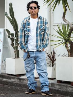 「アイテム（サングラス）」を使った、UTさん（メンズ・165cm）の秋コーディネート