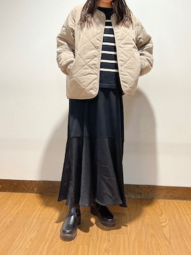 「モカ」｜「アイテム（ノーカラーコート）」を使った、natsumiさん（レディース・156cm）の冬コーディネート