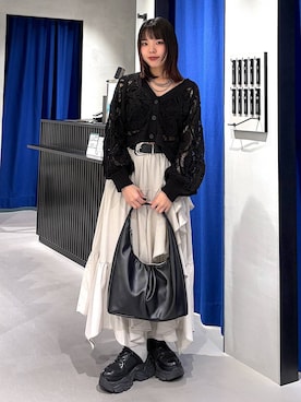 「PAGEBOY（ページボーイ）のレースアップソックスブーツ（ブーツ、ブラック系）」を使った、うなちゃんさん（レディース・152cm）の春コーディネート