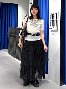 「PAGEBOY（ページボーイ）のカップツキFITキャミ（キャミソール、ホワイト系）」を使った、うなちゃんさん（レディース・152cm）の春コーディネート