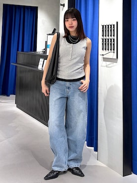 「LEPSIM（レプシィム）のステンレスロングアレンジネックレス　587102（ネックレス、シルバー系）」を使った、うなちゃんさん（レディース・152cm）の春コーディネート