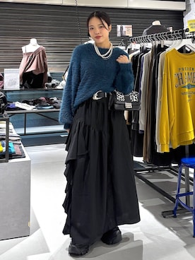 「PAGEBOY（ページボーイ）のラインフリンジティアードスカート/フリルスカート【ウエストゴム・ストレスフリー】（スカート）」を使った、うなちゃんさん（レディース・152cm）の秋コーディネート