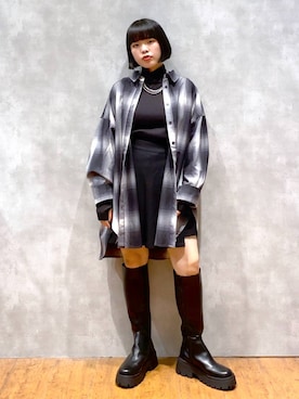 「PAGEBOY（ページボーイ）のオンブレチェックルーズシャツ（シャツ/ブラウス）」を使った、うなちゃんさん（レディース・152cm）の秋コーディネート