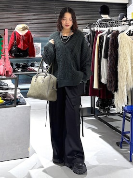 「アイテム（バッグ、グリーン系）」を使った、うなちゃんさん（レディース・152cm）の冬コーディネート