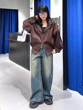 「PAGEBOY（ページボーイ）のダイバースエードパーカー（Hoodies、ブラウン系）」を使った、うなちゃんさん（レディース・152cm）の秋コーディネート