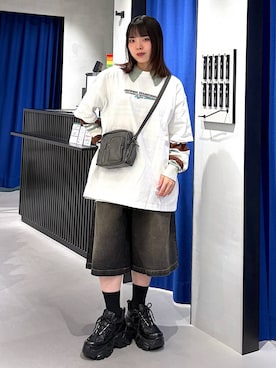 「PAGEBOY（ページボーイ）のプラットチャンキースニーカー【3サイズ展開・軽量】（スニーカー、ブラック系）」を使った、うなちゃんさん（レディース・152cm）の春コーディネート