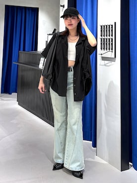 「PAGEBOY（ページボーイ）のカップツキFITキャミ（キャミソール、ホワイト系）」を使った、うなちゃんさん（レディース・152cm）の春コーディネート