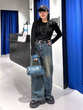 「PAGEBOY（ページボーイ）の【マルチファンクション】ハイショクレイヤードスリーブクルーネックニット（Knitwear、ブラック系）」を使った、うなちゃんさん（レディース・152cm）の秋コーディネート