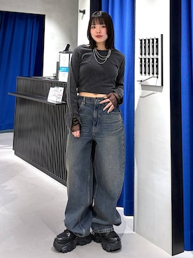 「PAGEBOY（ページボーイ）のレースアップソックスブーツ（ブーツ、ブラック系）」を使った、うなちゃんさん（レディース・152cm）の春コーディネート