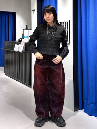 「PAGEBOY(ページボーイ)のフロッキーコクーンデニム【セットアップ対応】(デニムパンツ)」を使った、うなちゃんさん(レディース・152cm)の秋コーディネート