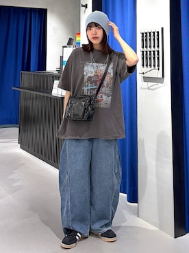 「PBLIM（ページボーイリム）の【UNISEX】 ガゼル / GAZELLE（スニーカー、ブラック系）」を使った、うなちゃんさん（レディース・152cm）の春コーディネート