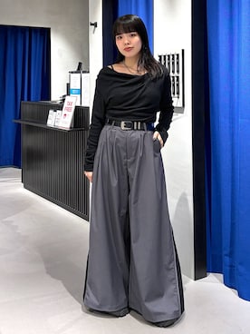 「PAGEBOY（ページボーイ）のリブニットソードレーププルオーバー（T Shirts、ブラック系）」を使った、うなちゃんさん（レディース・152cm）の秋コーディネート