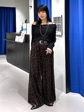 「PAGEBOY（ページボーイ）のBIGカラーオフショルニットプルオーバー（Knitwear、ブラック系）」を使った、うなちゃんさん（レディース・152cm）の秋コーディネート
