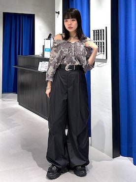 「PAGEBOY（ページボーイ）のヴィンテージバックルベルト（ベルト、ブラック系）」を使った、うなちゃんさん（レディース・152cm）の夏コーディネート