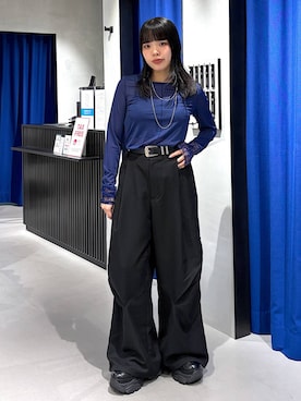 「PAGEBOY（ページボーイ）のレーススリーブシアーロングスリーブ（Other tops、ブルー系）」を使った、うなちゃんさん（レディース・152cm）の秋コーディネート