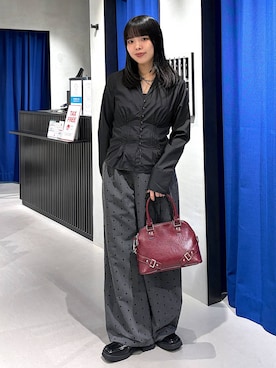 「PAGEBOY（ページボーイ）のスクエアショートブーツ【抗菌防臭/軽量】（Boots、ブラック系）」を使った、うなちゃんさん（レディース・152cm）の秋コーディネート