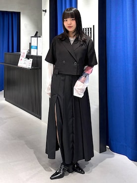 「PAGEBOY（ページボーイ）のフラップデザインショートジャケット（テーラードジャケット、ブラック系）」を使った、うなちゃんさん（レディース・152cm）の夏コーディネート