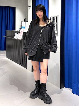 「PAGEBOY（ページボーイ）のフェードニットパーカー 【SHORT＆LONG ２サイズ展開】（Hoodies、グレー系）」を使った、うなちゃんさん（レディース・152cm）の秋コーディネート