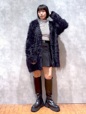 「PAGEBOY（ページボーイ）のモンスターフェザーカーディガン（カーディガン/ボレロ）」を使った、うなちゃんさん（レディース・152cm）の秋コーディネート