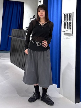 「PAGEBOY（ページボーイ）のカップツキFITキャミ（キャミソール、ブラック系）」を使った、うなちゃんさん（レディース・152cm）の春コーディネート