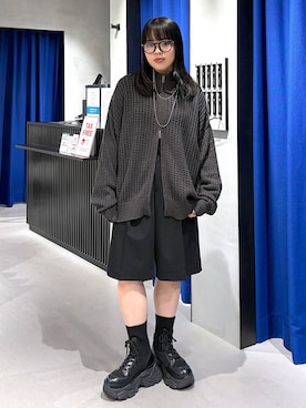 「PAGEBOY（ページボーイ）のリンクセットショート/ハーフパンツ【セットアップ対応】（Pants、ブラック系）」を使った、うなちゃんさん（レディース・152cm）の秋コーディネート