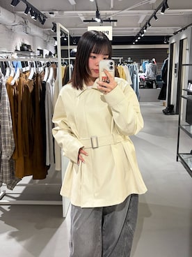 「PAGEBOY（ページボーイ）の＜まるでデニム見え！/紫外線カット/接触冷感＞マルデニコクーンパンツ（デニムパンツ、ブラック系）」を使った、うなちゃんさん（レディース・152cm）の春コーディネート