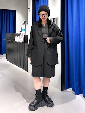 「PAGEBOY（ページボーイ）のルーズサマービーニー（Beanie、ブラック系）」を使った、うなちゃんさん（レディース・152cm）の秋コーディネート