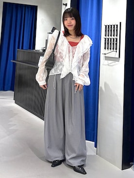 「LEPSIM（レプシィム）のステンレスロングアレンジネックレス　587102（ネックレス、シルバー系）」を使った、うなちゃんさん（レディース・152cm）の春コーディネート