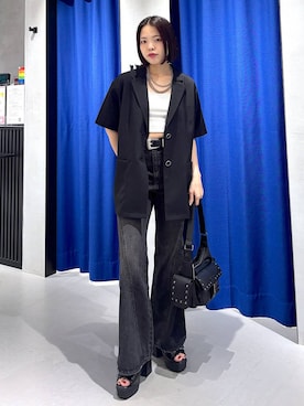 「キャミソール」｜「アイテム（ジャケット/アウター）」を使った、うなちゃんさん（レディース・152cm）の夏コーディネート