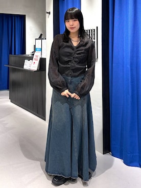 「PAGEBOY（ページボーイ）のスクエアショートブーツ【抗菌防臭/軽量】（Boots、ブラック系）」を使った、うなちゃんさん（レディース・152cm）の秋コーディネート