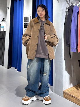 「PBLIM（ページボーイリム）の《UNISEX》ソフトスウェードブルゾン（ブルゾン）」を使った、うなちゃんさん（レディース・152cm）の秋コーディネート