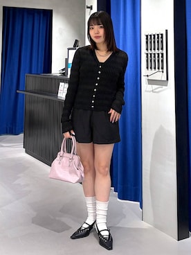 「PAGEBOY（ページボーイ）のカップツキFITキャミ（キャミソール、ブラック系）」を使った、うなちゃんさん（レディース・152cm）の春コーディネート