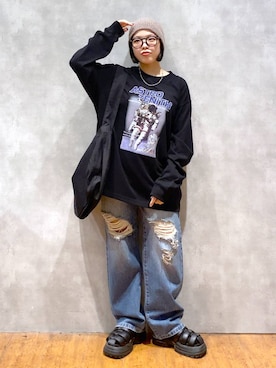 「PBLIM（ページボーイリム）のPBLIM/ドライタッチビーニー（ニットキャップ/ビーニー）」を使った、うなちゃんさん（レディース・152cm）の秋コーディネート