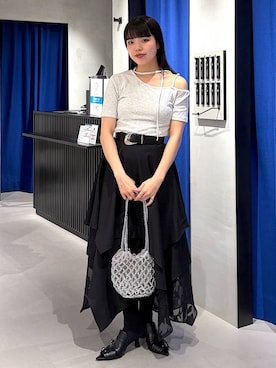 「PAGEBOY（ページボーイ）のヴィンテージバックルベルト（ベルト、ブラック系）」を使った、うなちゃんさん（レディース・152cm）の夏コーディネート