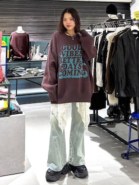 「アイテム（チュニック）」を使った、うなちゃんさん（レディース・152cm）の冬コーディネート