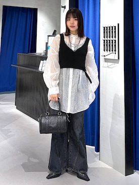 「LOWRYS FARM（ローリーズファーム）のステンレスロングネックレス　493942（ネックレス、グレー系）」を使った、うなちゃんさん（レディース・152cm）の春コーディネート